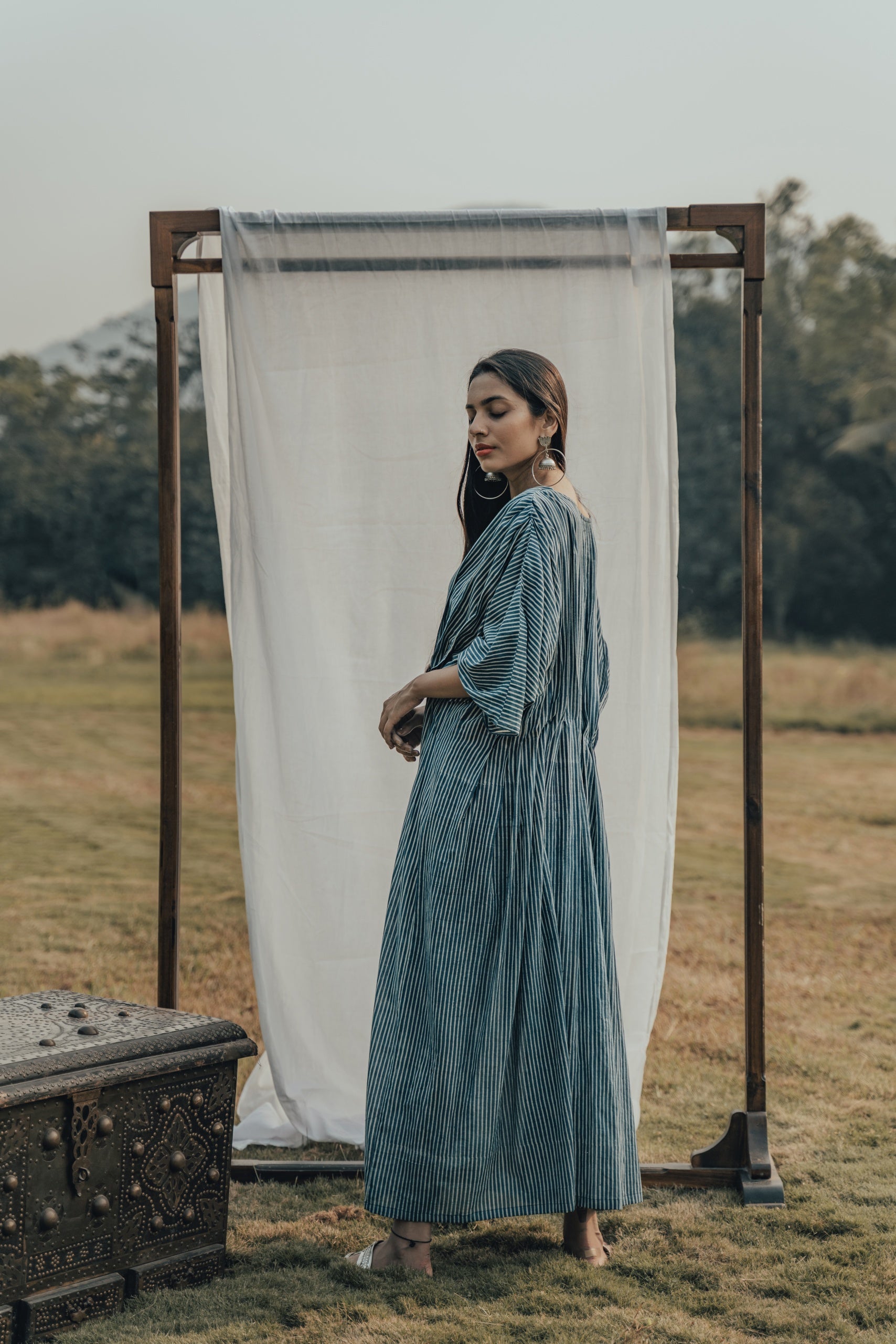 Striped Pleated Kaftaan